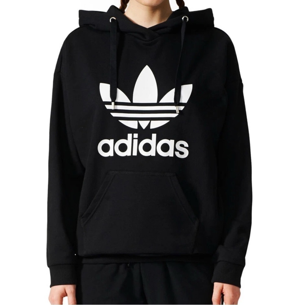 Adidas Originals Trefoil Women's Hoodie size M Black-White Pullover Sweatshirt